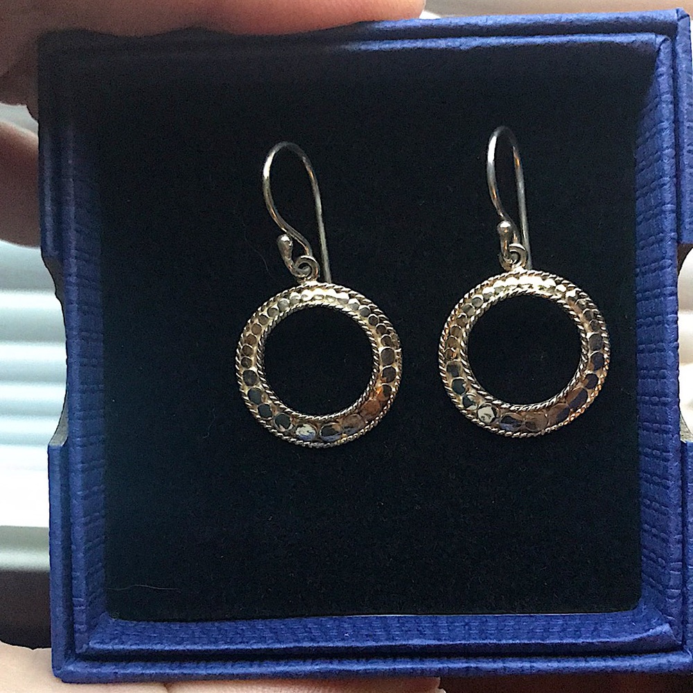 New .925 sterling silver signed dangle, pierced earrings, plus gift box